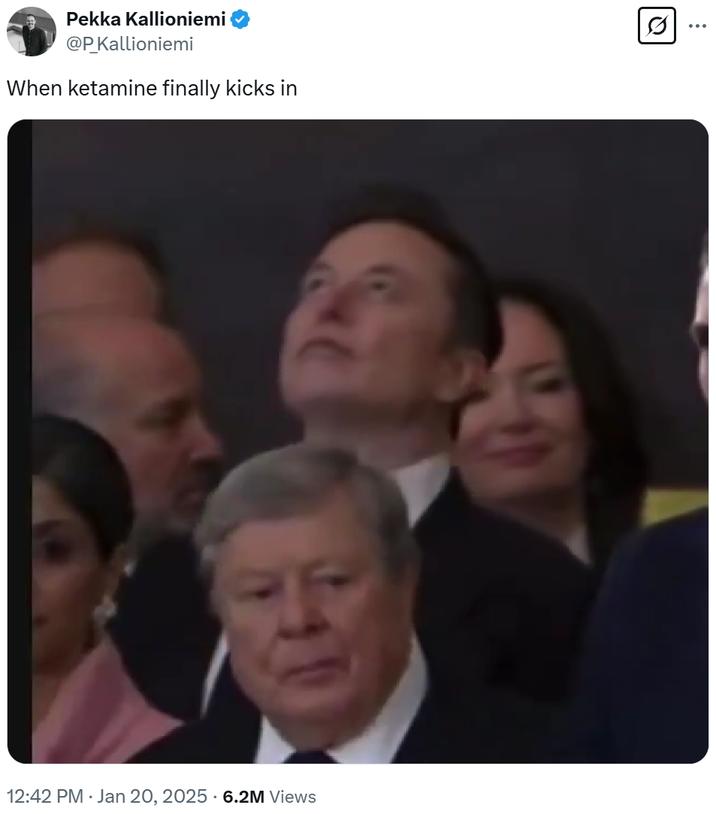 12:42 PM ⚫ Jan 20, 2025 6.2M Views Pekka Kallioniemi @P_Kallioniemi When ketamine finally kicks in Q