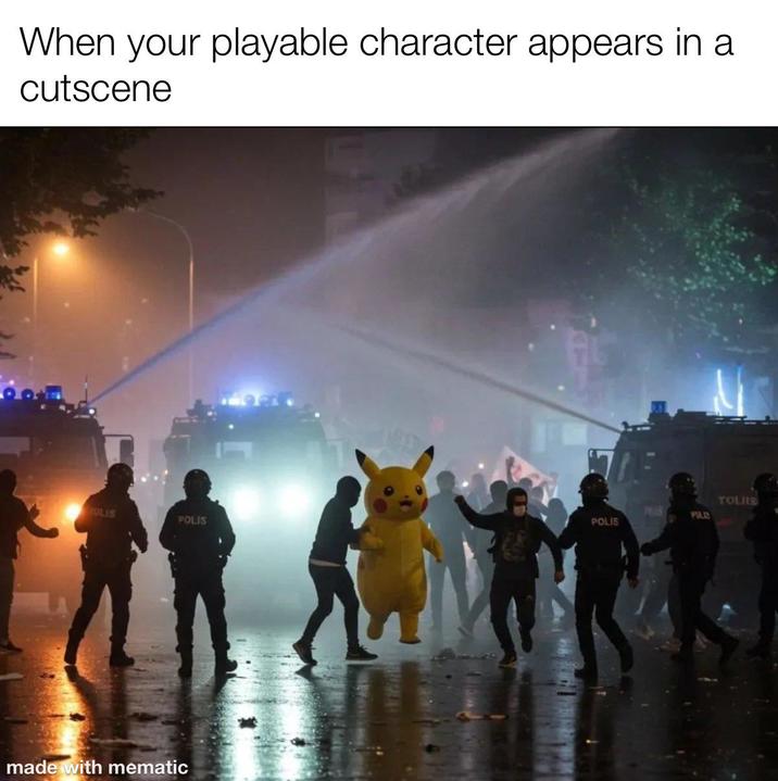 When your playable character appears in a cutscene OLIS POLIS made with mematic TOLIS 7613 PSAL POLIS