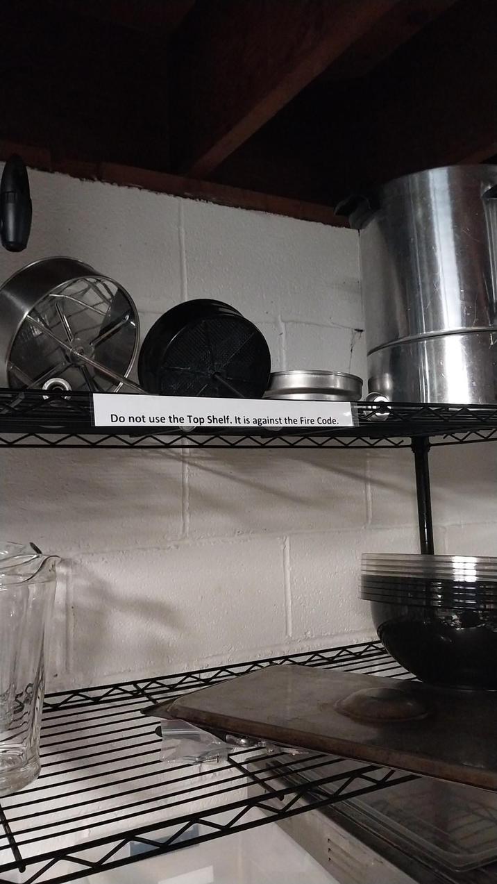 Do not use the Top Shelf. It is against the Fire Code.