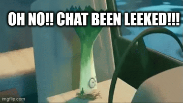 this is gif from 2009's "Cloudy with a Chance of Meatballs" Leek 
https://cloudywithachanceofmeatballs.fandom.com/wiki/Leek usually used as a running gag as someone spoiling the beans...