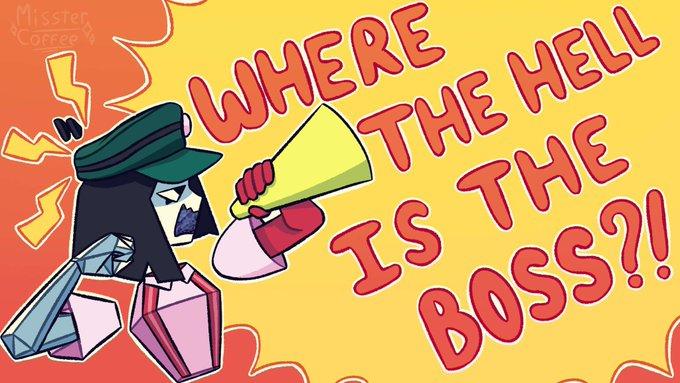 Fan art of ENA saying "Where the hell is the boss?" The art is by @misstercoffee.