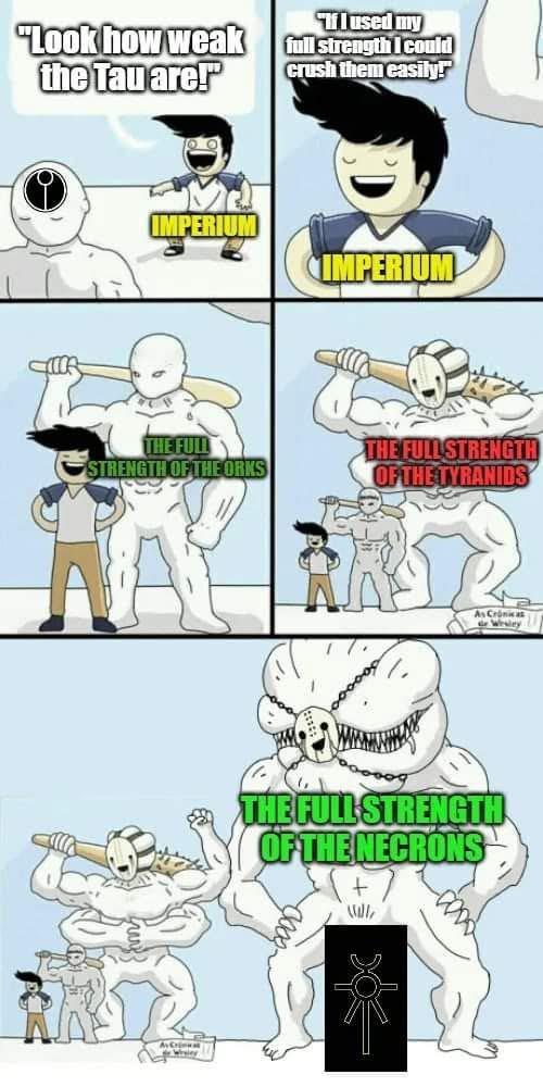 If I used my "Look how weak full strength I could the Tau are! crush them easily!" ERIUM IMPERIUM THE FULL STRENGTH OF THE ORKS THE FULL STRENGTH OF THE TYRANIDS As Crónica Whaley THE FULL STRENGTH OF THE NECRONS Walle