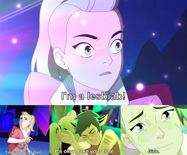 I'm a lesbiab! Lesbiam... Less b bien... It's okay, take your time. Girls.