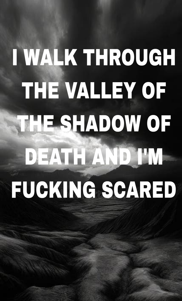 I WALK THROUGH THE VALLEY OF THE SHADOW OF DEATH AND I'M F------ SCARED