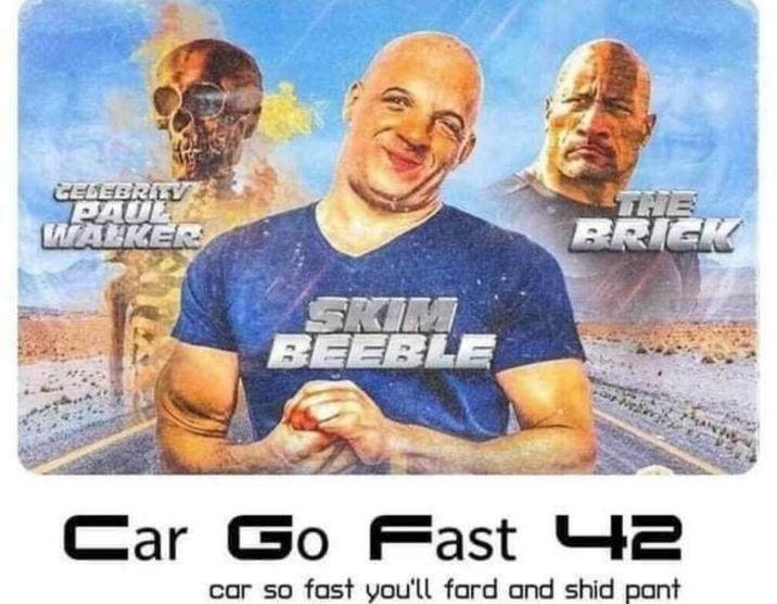 CELEBRITY PAUL WALKER SKIM BEEBLE THE BRICK Car Go Fast 42 car so fast you'll fard and shid pant