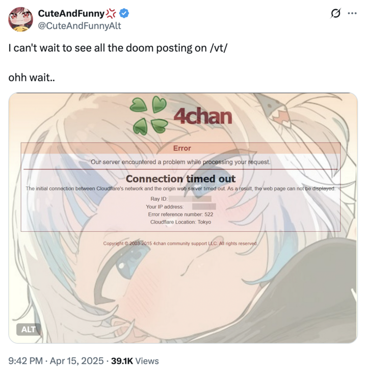 "Hololive":https://knowyourmeme.com/memes/subcultures/hololive "VTuber":knowyourmeme.com/memes/vtubers-virtual-influencers "Gawr Gura":https://knowyourmeme.com/memes/people/gawr-gura announced her retirement, also known as "graduation," in April 2025. X user @CuteAndFunnyAlt posted a tweet about her retirement and the "April 2025 4chan Hack":https://knowyourmeme.com/memes/events/april-2025-4chan-sharty-hack-and-janitor-email-leak.