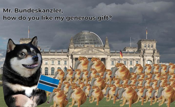 Mr. Bundeskanzler, how do you like my generous gift? DEM DEUTSCHER VOLKE