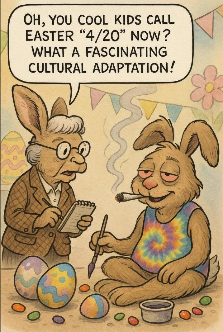 OH, YOU COOL KIDS CALL EASTER "4/20" NOW? WHAT A FASCINATING CULTURAL ADAPTATION!