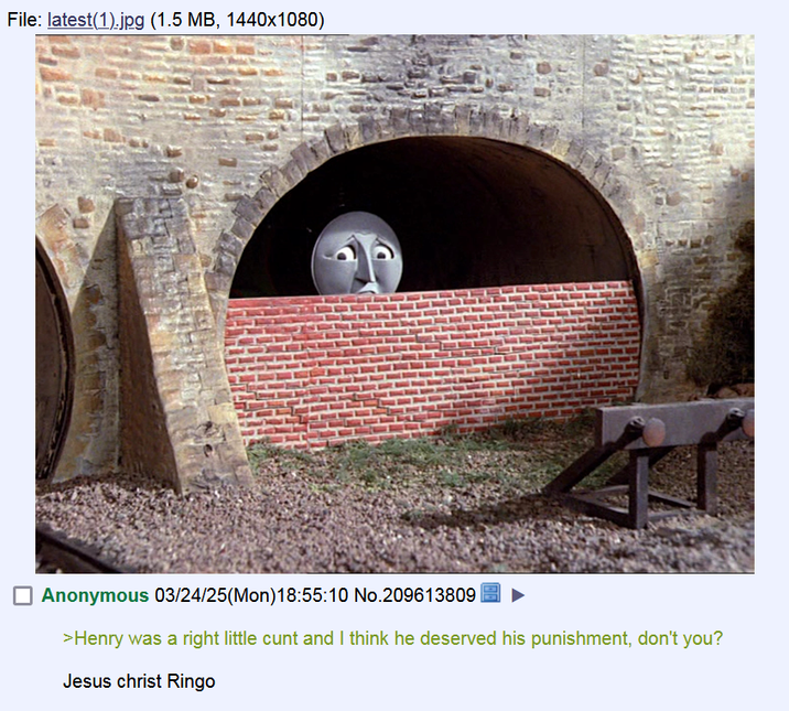 File: latest(1).jpg (1.5 MB, 1440x1080) Anonymous 03/24/25(Mon) 18:55:10 No.209613809 >Henry was a right little c--- and I think he deserved his punishment, don't you? Jesus christ Ringo