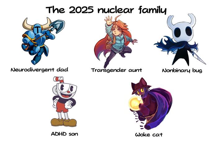 The 2025 nuclear family Neurodivergent dad Transgender aunt Nonbinary bug ADHD son 147\ Woke cat