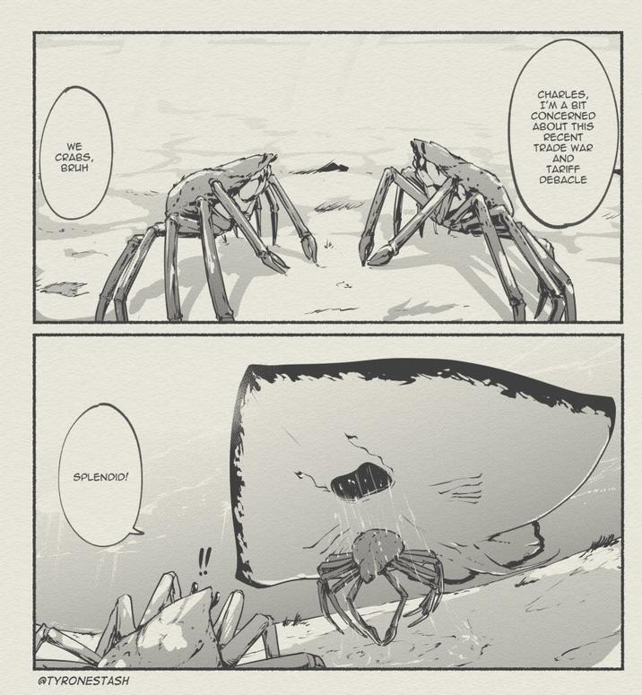 WE CRABS, BRUH CHARLES, I'M A BIT CONCERNED ABOUT THIS RECENT TRADE WAR AND TARIFF DEBACLE SPLENDID! @TYRONESTASH