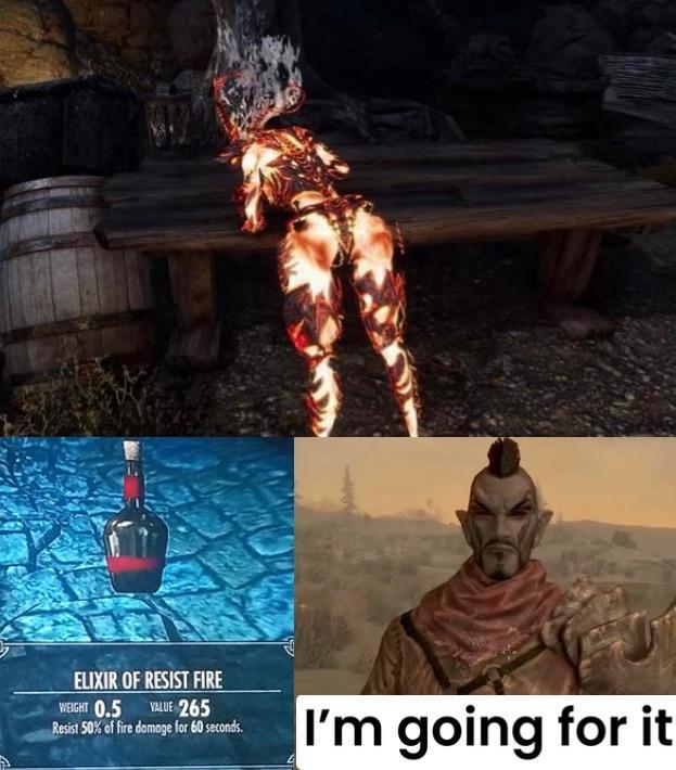 ELIXIR OF RESIST FIRE WEIGHT 0.5 VALUE 265 Resist 50% of fire damage for 60 seconds. I'm going for it