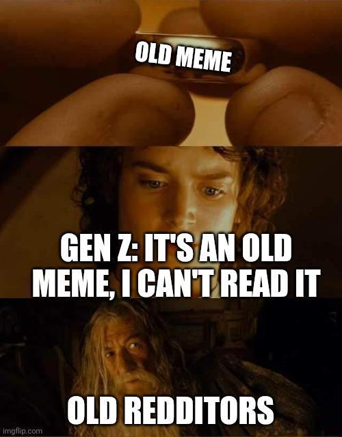 OLD MEME GEN Z: IT'S AN OLD MEME, I CAN'T READ IT imgflip.com OLD REDDITORS