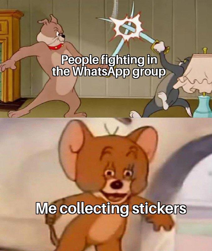 People fighting in the WhatsApp group Me collecting stickers