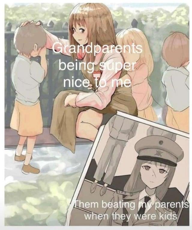 Grandparents being super nice to me 000 Them beating my parents when they were kids
