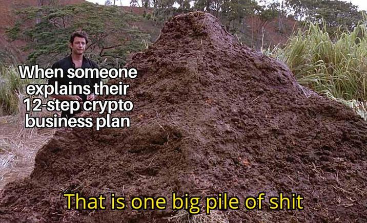 When someone explains their 12-step crypto business plan That is one big pile of s---