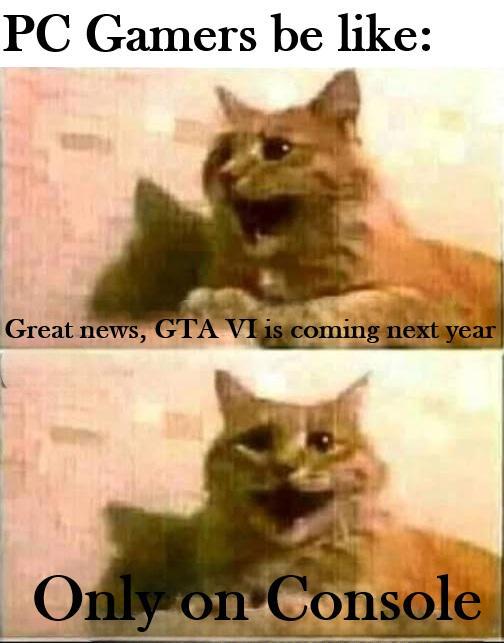 PC Gamers be like: Great news, GTA VI is coming next year Only on Console