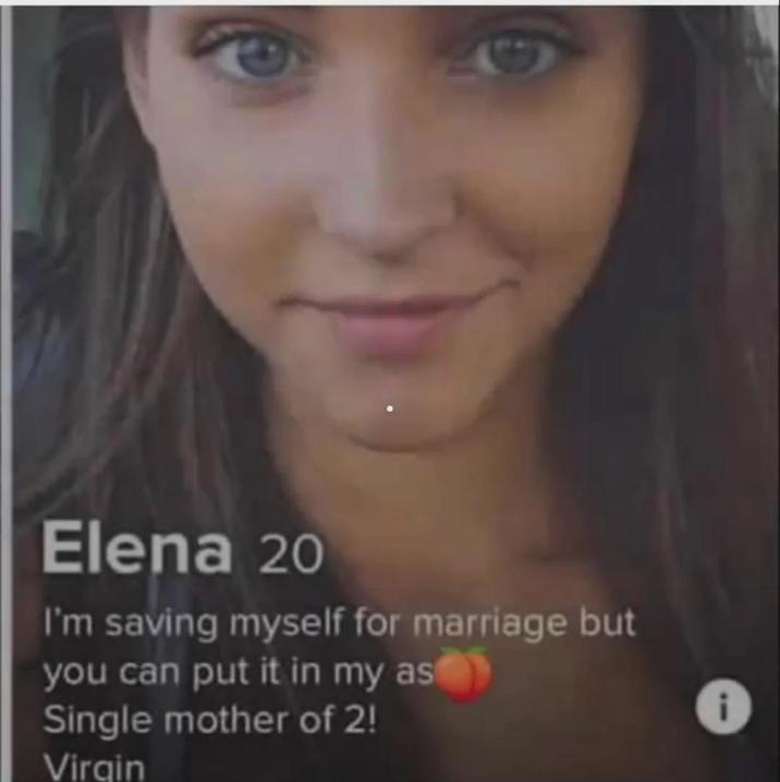 Elena 20 I'm saving myself for marriage but you can put it in my as Single mother of 2! Virgin