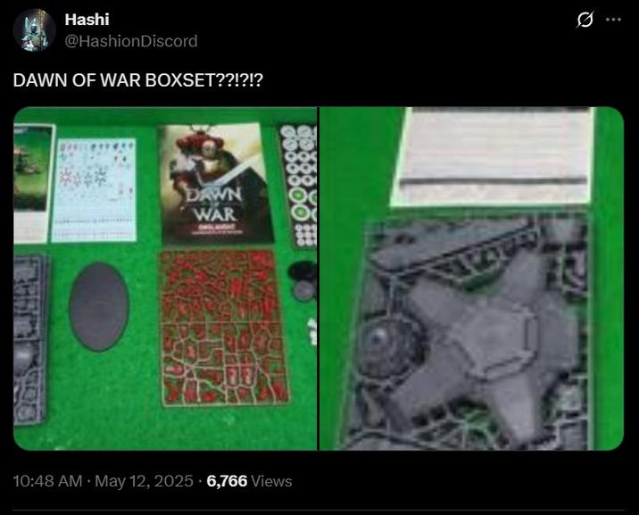 Hashi @HashionDiscord DAWN OF WAR BOXSET??!?!? DAWN WAR 10:48 AM • May 12, 2025 6,766 Views Ø