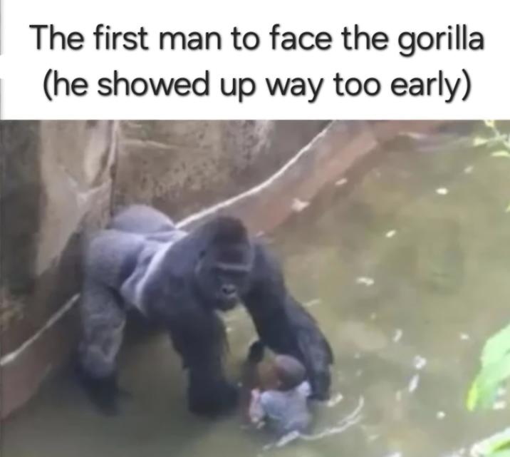 The first man to face the gorilla (he showed up way too early)