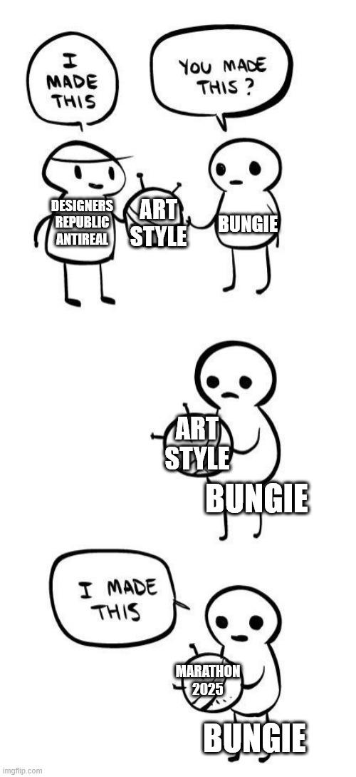imgflip.com I MADE THIS YOU MADE THIS? DESIGNERS ART REPUBLIC BUNGIE ANTIREAL STYLE I MADE THIS ART STYLE BUNGIE MARATHON 2025 BUNGIE