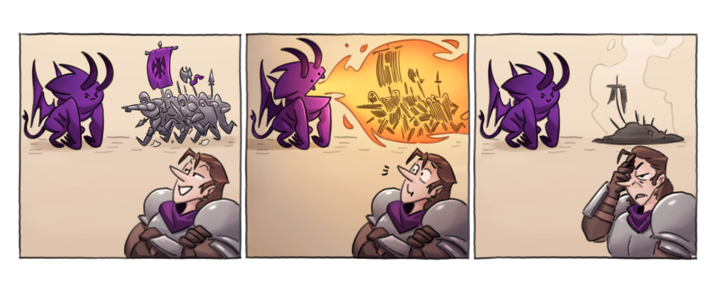 Dee the demon, takes out Melehan's men.
These characters are from The Obsidian Archives.