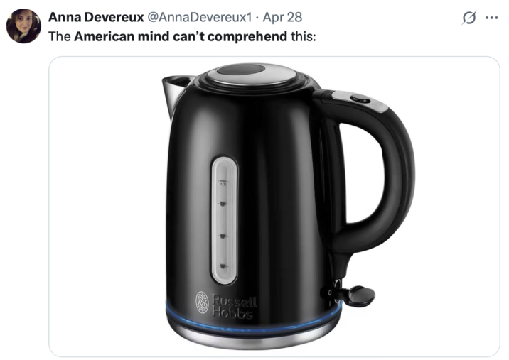 • Anna Devereux @Anna Devereux1 · Apr 28 The American mind can't comprehend this: .. ... max 1.71 Russell Hobbs 0
