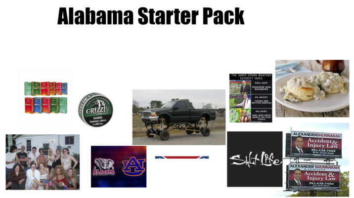Alabama Starter Pack 49 A Eagle Eagle20's Eagle 20's le20's 20's 20's 4 Eagle 20's Eagle20 Eagle20's ogle 20s agle 20's GR PREMIUM ERGREEN GRIZZLY LONG CUT WARNING: Smokeless tobacco is addictive. CA ALABAMA THE JAMES SPANN WEATHER SEVERITY INDEX ELLITE FULL SUIT: SUNSHINE AND RAINBOWS FCHES & WARNINGS NO JACKET: THINGS ARE GETTING SERIOUS NO SHIRT: MAY GOD HAVE MERCY ON OUR SOULS FACEBOOK ONLYR ALEXANDERSHUNNARAH Accident& Injury Law 251-438-7400 59 St. Joseph Street AT Silt life ALEXANDER SHUNNARAH & ASSOCIATES Accident & Injury Law 251-438-7400 204 Conti Street
