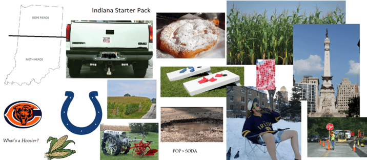 DOPE FIENDS Indiana Starter Pack METH HEADS What's a Hoosier? U INDIANA GMC IRISH POP > SODA