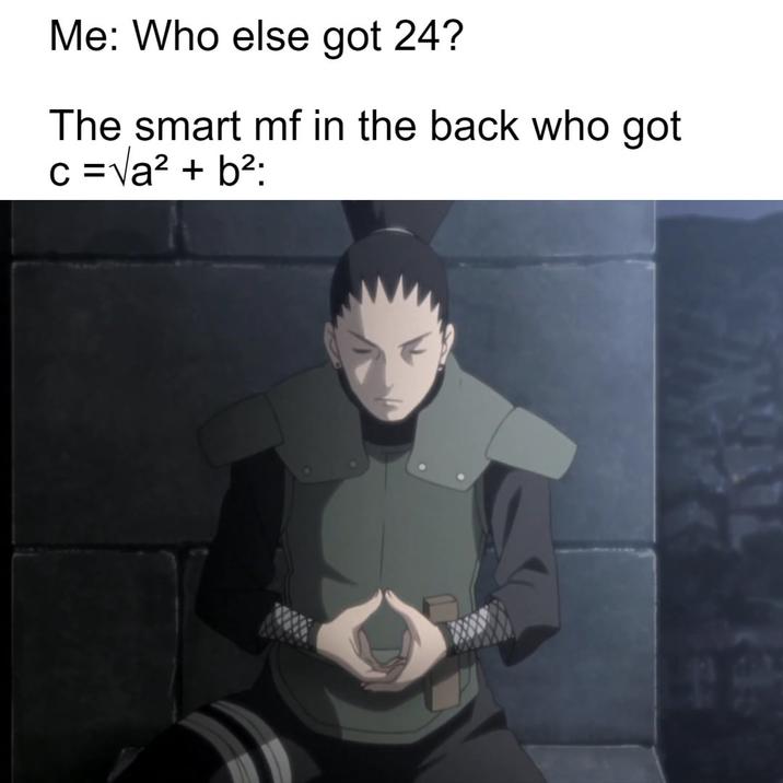 Me: Who else got 24? The smart mf in the back who got c =√a² + b²: