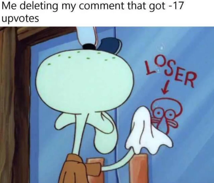 Me deleting my comment that got -17 upvotes LOSER