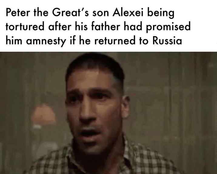 Peter the Great's son Alexei being tortured after his father had promised him amnesty if he returned to Russia