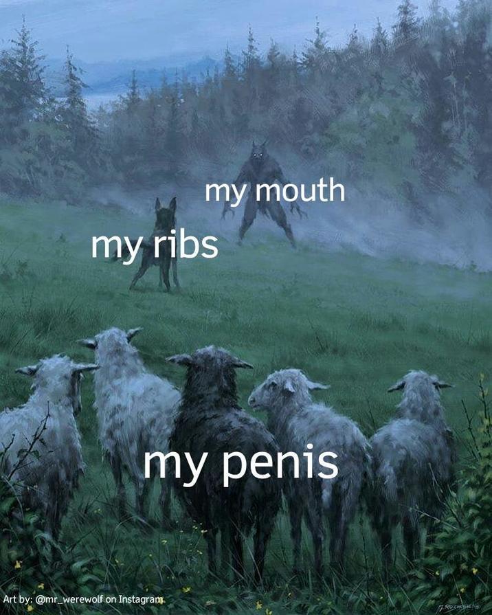 my ribs my mouth my penis Art by: @mr_werewolf on Instagram.