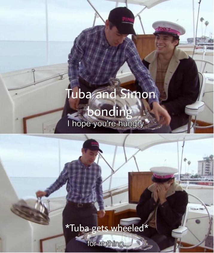 Tuba Gets Wheeled PINK PINK'S Tuba and Simon bonding I hope you're hungry *Tuba gets wheeled* for nothing.