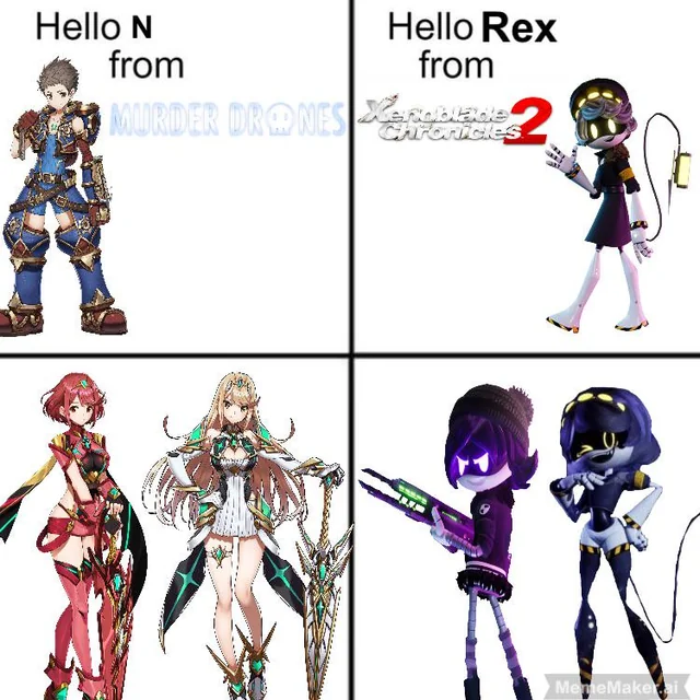 Hello N from Hello Rex from MURDER DRONES Kare 2 blade ranicles MemeMakerai