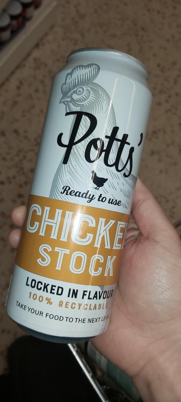 Potts Ready to use CHICKE STOCK LOCKED IN FLAVOUR 100% RECYCLABLE TAKE YOUR FOOD TO THE NEXT LEVE