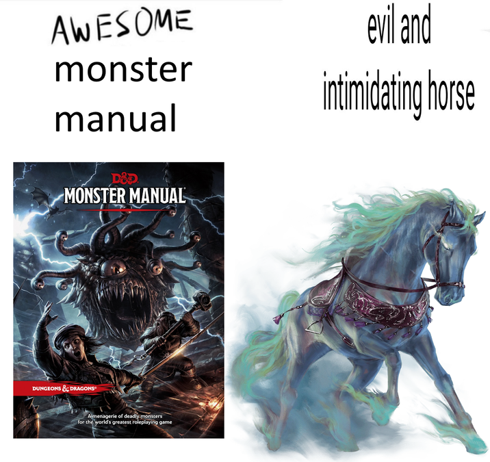 AWESOME monster manual D&D MONSTER MANUAL DUNGEONS & DRAGONS® Almenagerie of deadly monsters for the world's greatest roleplaying game evil and intimidating horse