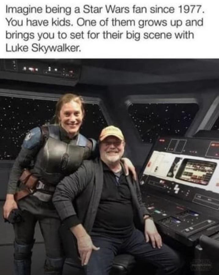 Imagine being a Star Wars fan since 1977. You have kids. One of them grows up and brings you to set for their big scene with Luke Skywalker.