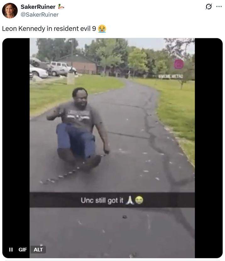 II GIF ALT SakerRuiner 2 @SakerRuiner Leon Kennedy in resident evil 9 Unc still got it A MEME METRO Q