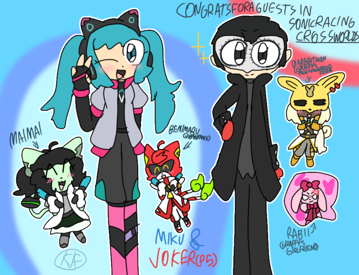 I Recently Charged to a Draw This Fanart fastly So This It’s Can’t Be That Well… I Can Draw Hatsune Miku and Joker from Persona 5!
Also I Really Did Almost Forgot Messed Left Hands Got Wrong But Sorry About That lol

Also Include Diarbbitmon, Benimaru and My Two OC Mai Mai and Rabii!