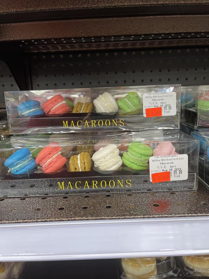 MACAROONS MACAROONS C&C SUPERMARKET 888 Don Mills Road, North York Macaron 马卡龙 6pcs Best Before Aug. 20.2024 $5.99 $3.99 7110 (&USFPERMARKET 888 Don Mills Road North York Macaron 6nes $5.99 C&C SUPERMARKET 888 Don Mills Road, North York Macaron 马卡龙 6pes Best Before: Aug.20.2024 $5.99 $3.99 7110