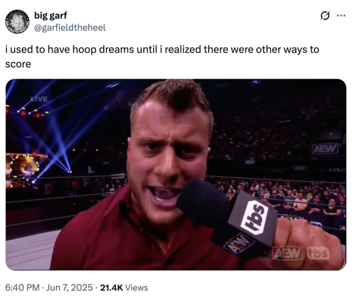 Maxwell Jacob Friedman (MJF) A "meme":https://knowyourmeme.com/memes/memes of Maxwell Jacob Friedman (MJF) saying the "I Used To Have Hoop Dreams Until I Found Out There Were Other Ways To Score" lyric from the viral "rap":https://knowyourmeme.com/memes/cultures/rap-hip-hop song.