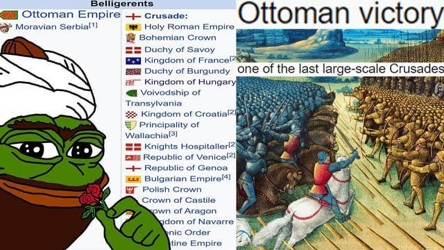 Belligerents Ottoman Empire +Crusade: Moravian Serbia[1] Holy Roman Empire, Bohemian Crown Duchy of Savoy Kingdom of Francel2 Ottoman victory Duchy of Burgundy One of the last large-scale Crusades Kingdom of Hungary Voivodship of Transylvania Kingdom of Croatia(2 Principality of Wallachia[3] Knights Hospitallerl2 Republic of Venice[2] +Republic of Genoa Bulgarian Empire[4] Polish Crown Crown of Castile own of Aragon dom of Navarre nic Order tine Empire