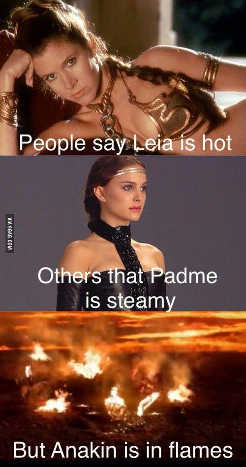People say Leia is hot VIA 9GAG.COM Others that Padme is steamy But Anakin is in flames
