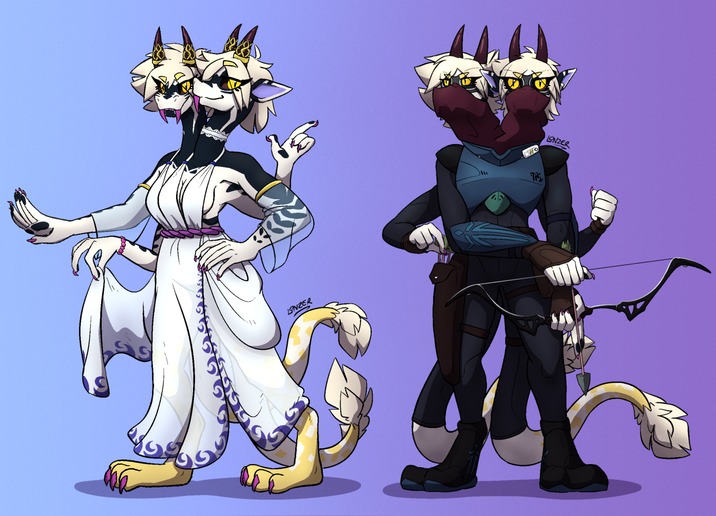 This two-headed alien doesn't get redesigned, but she does receive clothes for the first time! Here's what she'd wear to the function and what she'd wear for the wilderness