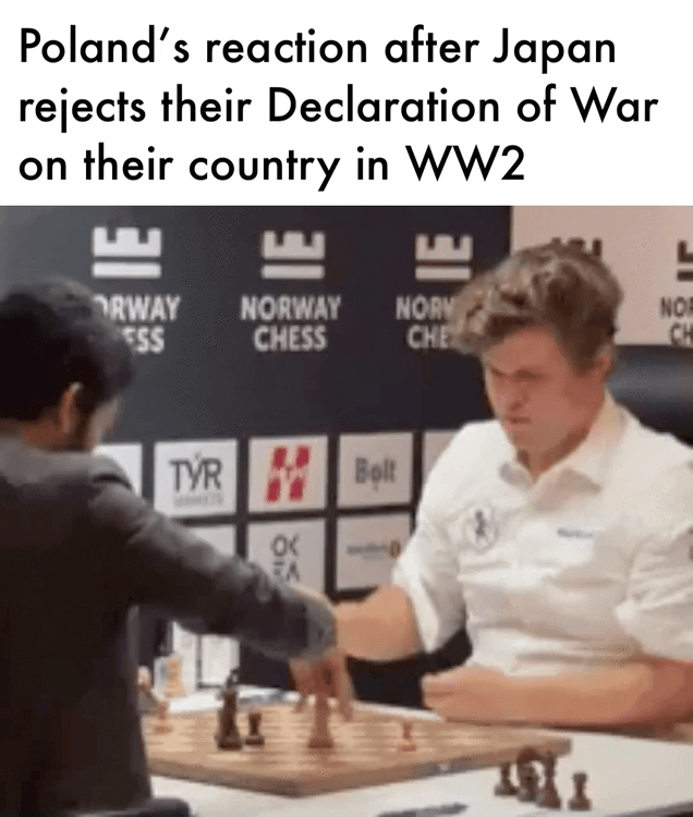 Poland's reaction after Japan rejects their Declaration of War on their country in WW2 IE RWAY NORWAY NORV ESS CHESS CHE TYR Bolt EA NO CH