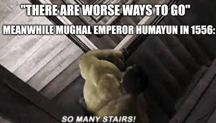 "THERE ARE WORSE WAYS TO GO" MEANWHILE MUGHAL EMPEROR HUMAYUN IN 155 SO MANY STAIRS!