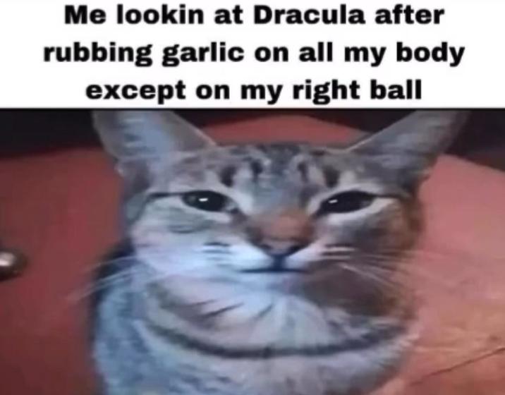 Me lookin at Dracula after rubbing garlic on all my body except on my right ball