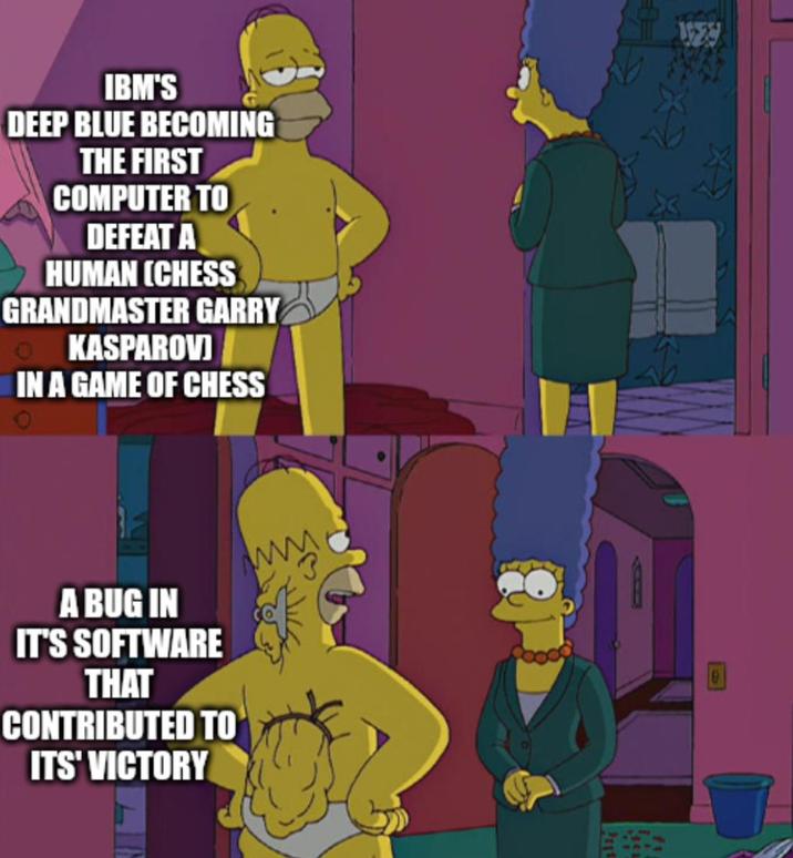 IBM'S DEEP BLUE BECOMING THE FIRST COMPUTER TO DEFEAT A HUMAN (CHESS GRANDMASTER GARRY KASPAROVI IN A GAME OF CHESS A BUG IN IT'S SOFTWARE THAT CONTRIBUTED TO ITS' VICTORY www 19-23