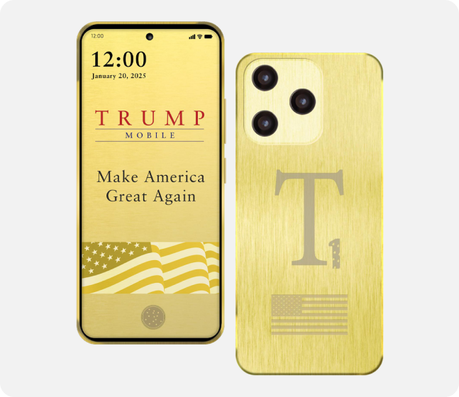 Gold T1 Phone Promotional Photo A promotional photo of the proposed T1 Phone from Trump Mobile, which was announced in June 2025. The phone is gold.